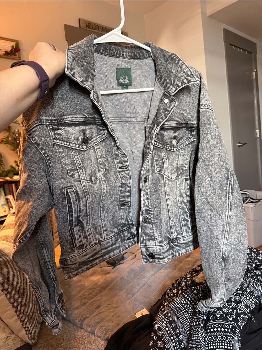 wild fable Gray Acid-Wash Cropped Denim Jacket